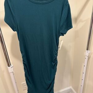 SO Ribbed Short Sleeve Dress in Teal Blue